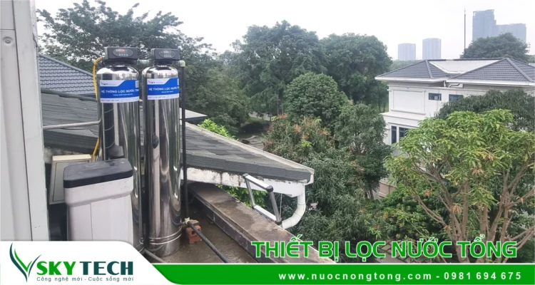 Chi tiết thiết bị lọc nước giếng khoan 2 cấp, khử sắt, mangan, làm mềm nước